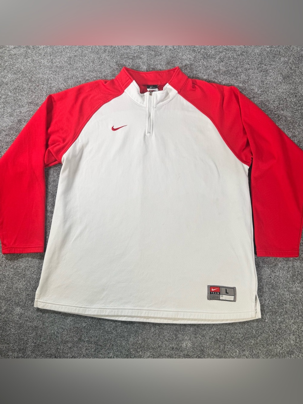 Nike Team Dri-FIT 1/4 Zip Pullover Jacket White Red Men's Large Athletic.
